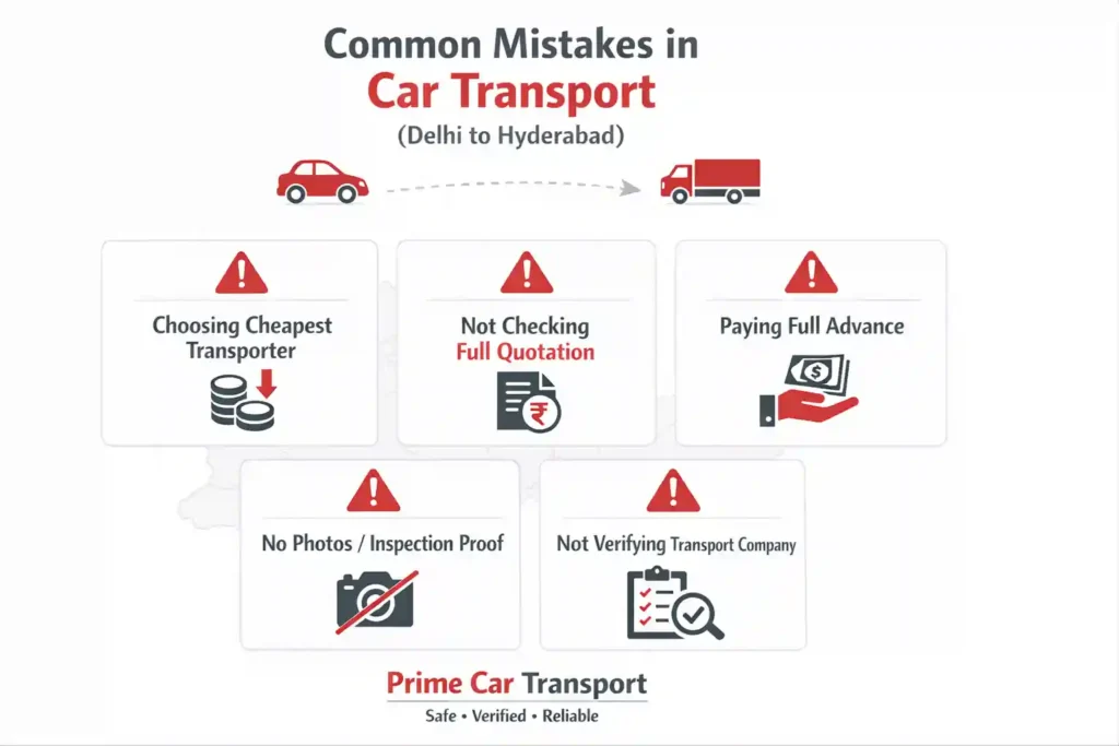 common mistakes to avoid while transporting you car from delhi to hyderabad