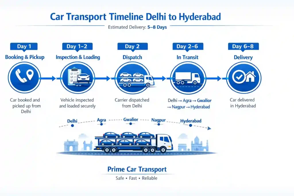 delhi hyderabad car transport delivery time days